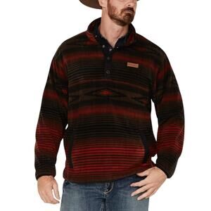Cinch NEW Men's L Polar Fleece Red Brown Stripe Pattern 1/4 Snap Pullover Jacket